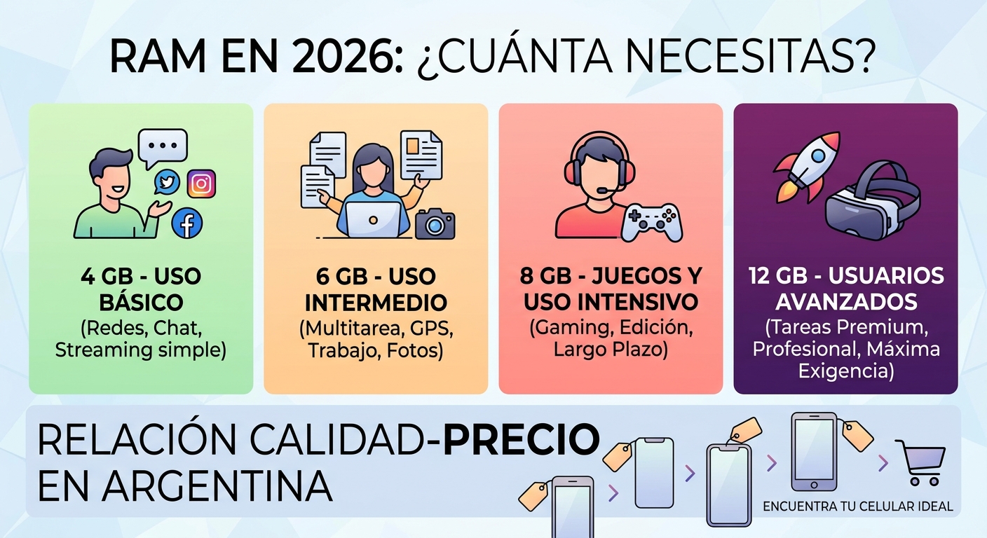 ¿Cuánta RAM necesita un celular en 2026? La diferencia entre 4 GB, 6 GB, 8 GB y 12 GB